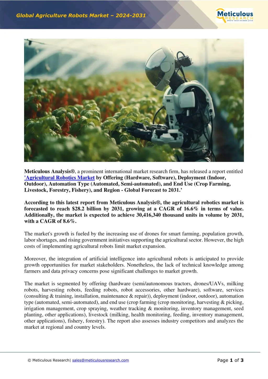 global agriculture robots market 2024 2031