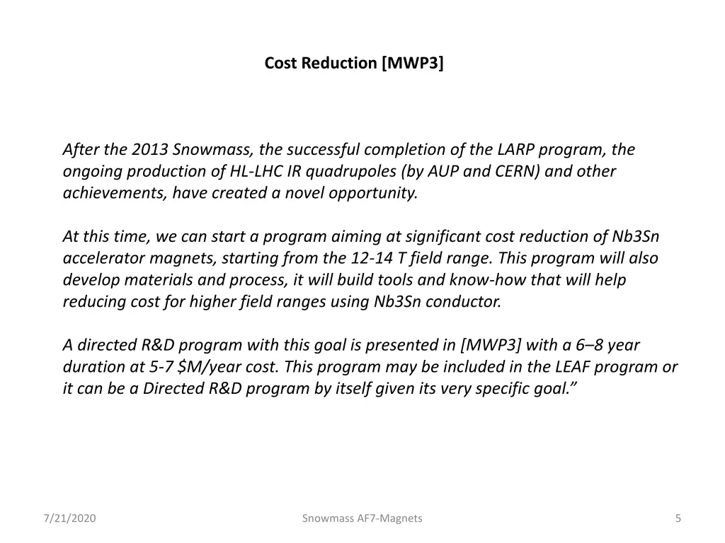 cost reduction mwp3