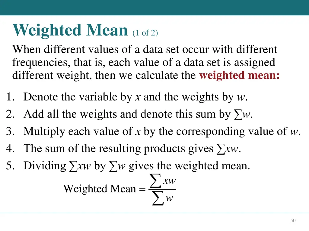 weighted mean 1 of 2 when different values