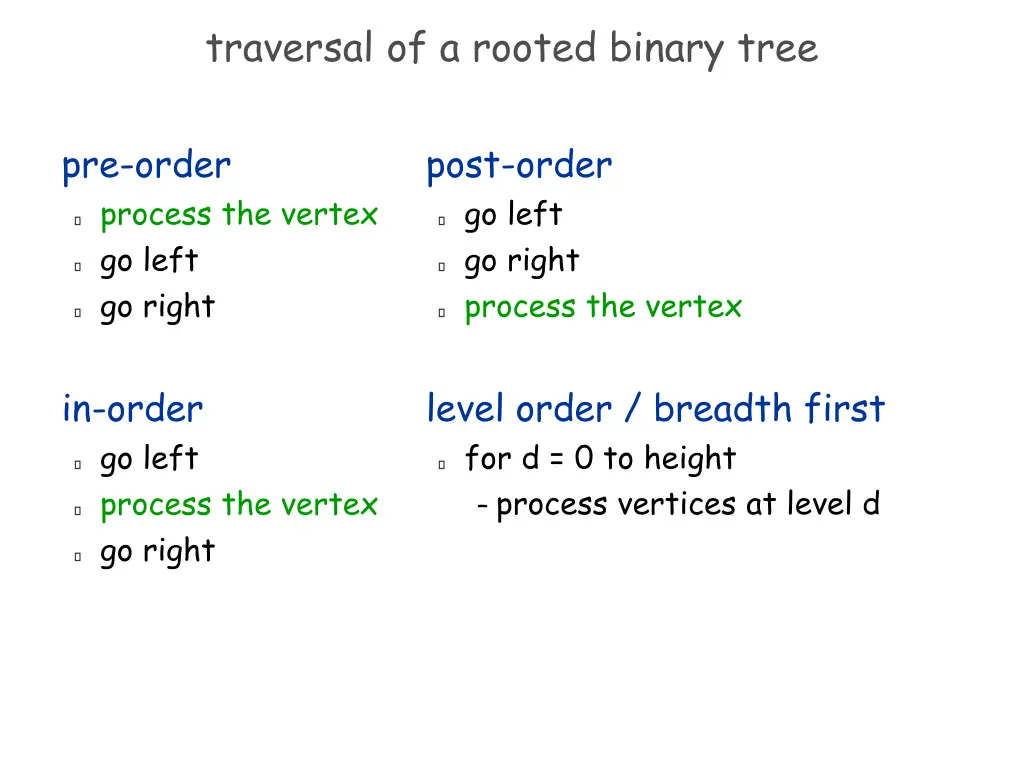 traversal of a rooted binary tree