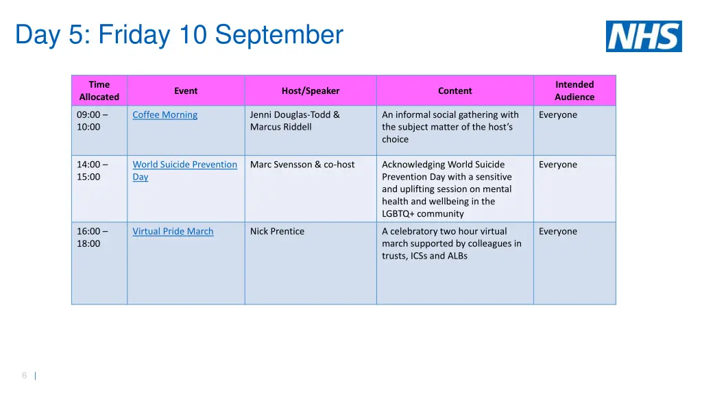 day 5 friday 10 september