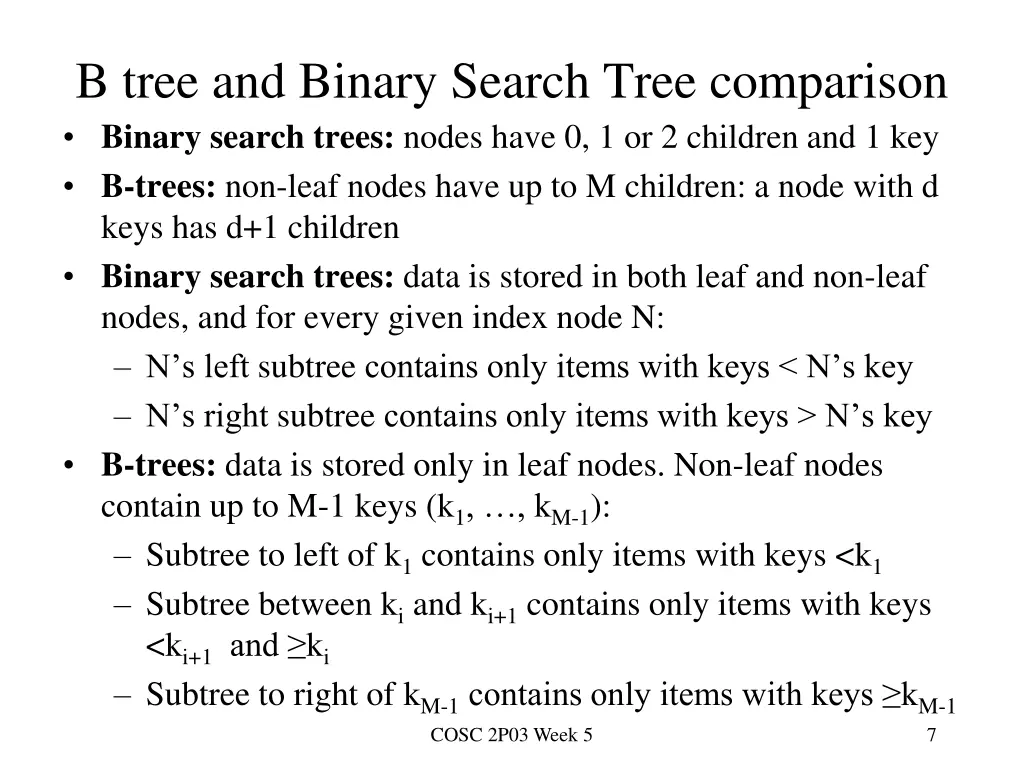 b tree and binary search tree comparison binary