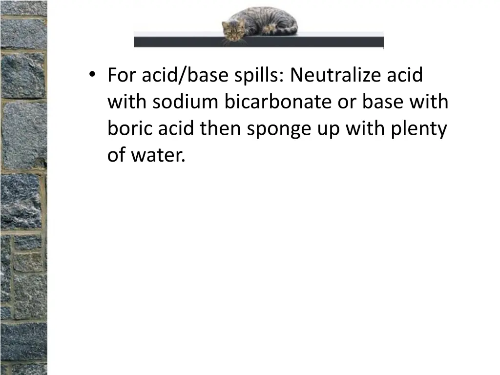 for acid base spills neutralize acid with sodium