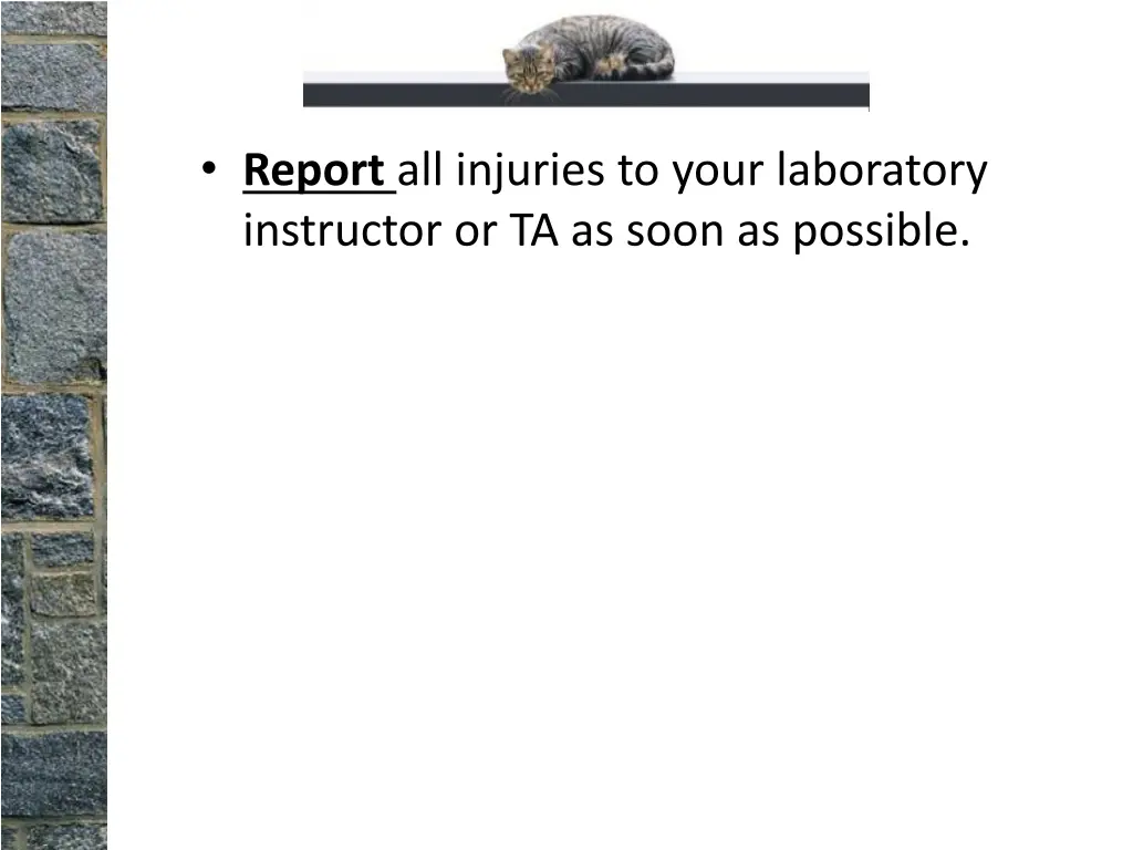 report all injuries to your laboratory instructor