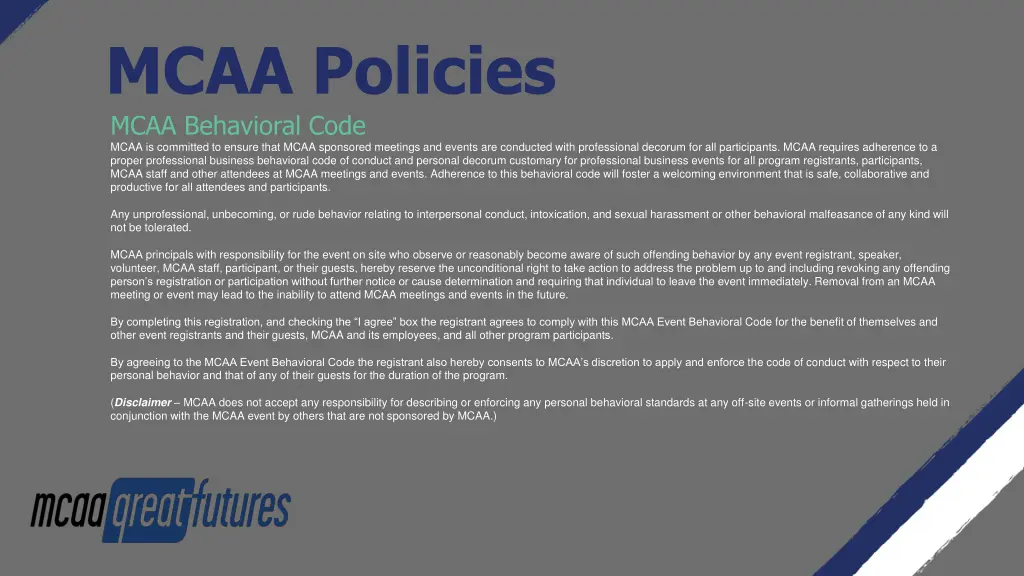 mcaa policies mcaa behavioral code mcaa