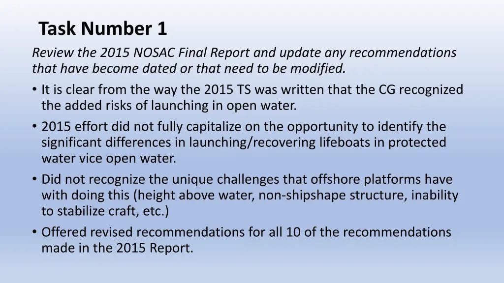 task number 1 review the 2015 nosac final report