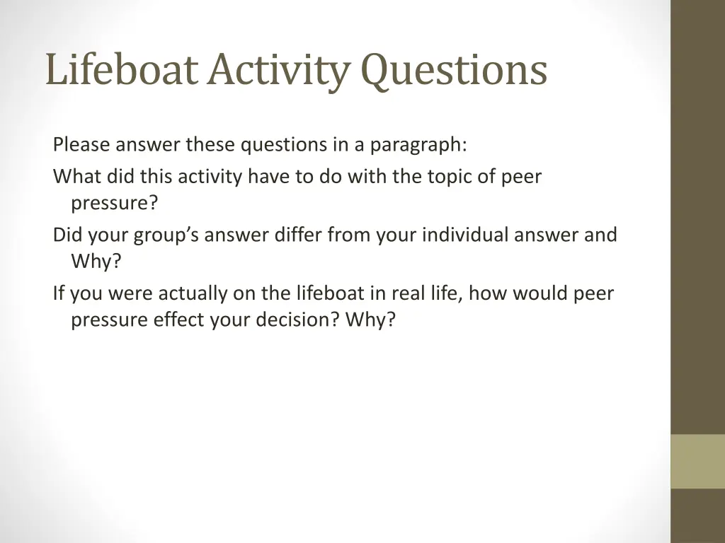 lifeboat activity questions