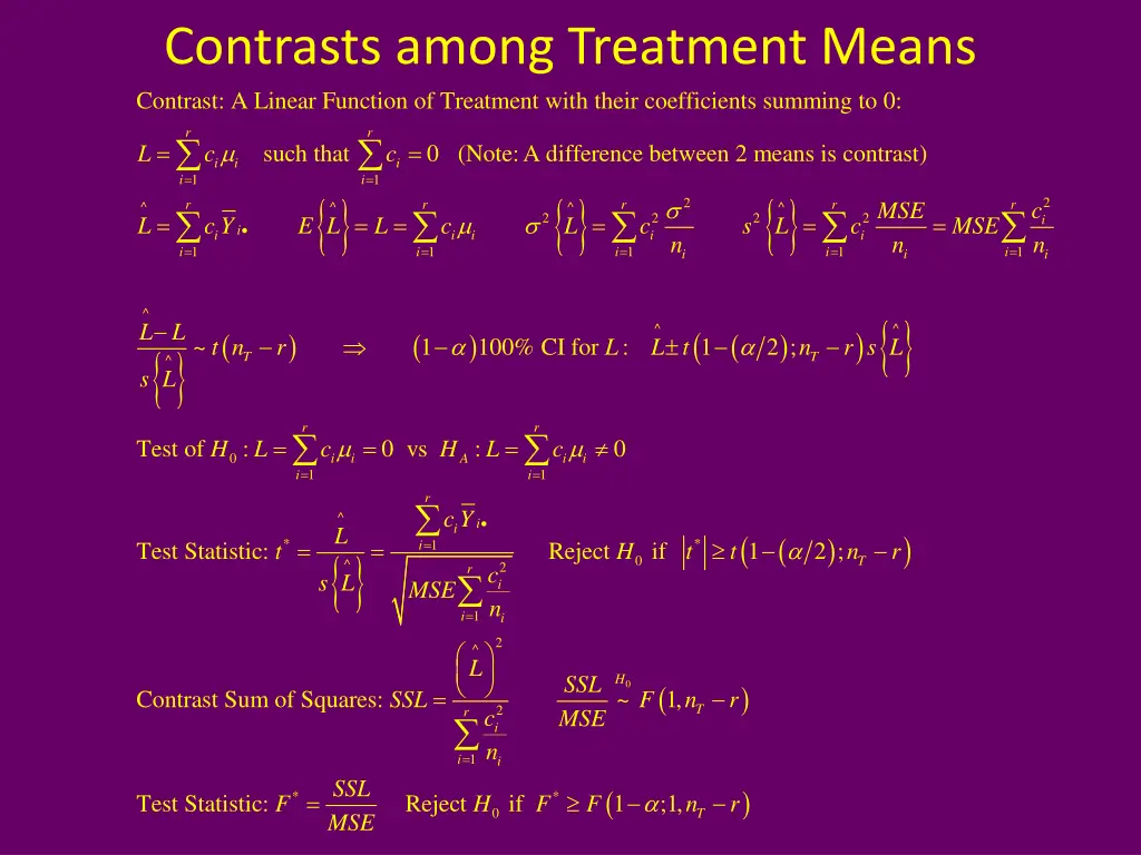 contrasts among treatment means contrast a linear