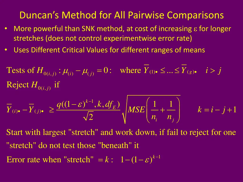 duncan s method for all pairwise comparisons more