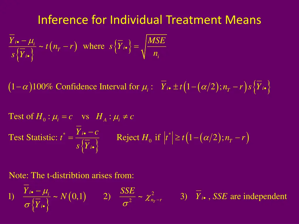 inference for individual treatment means