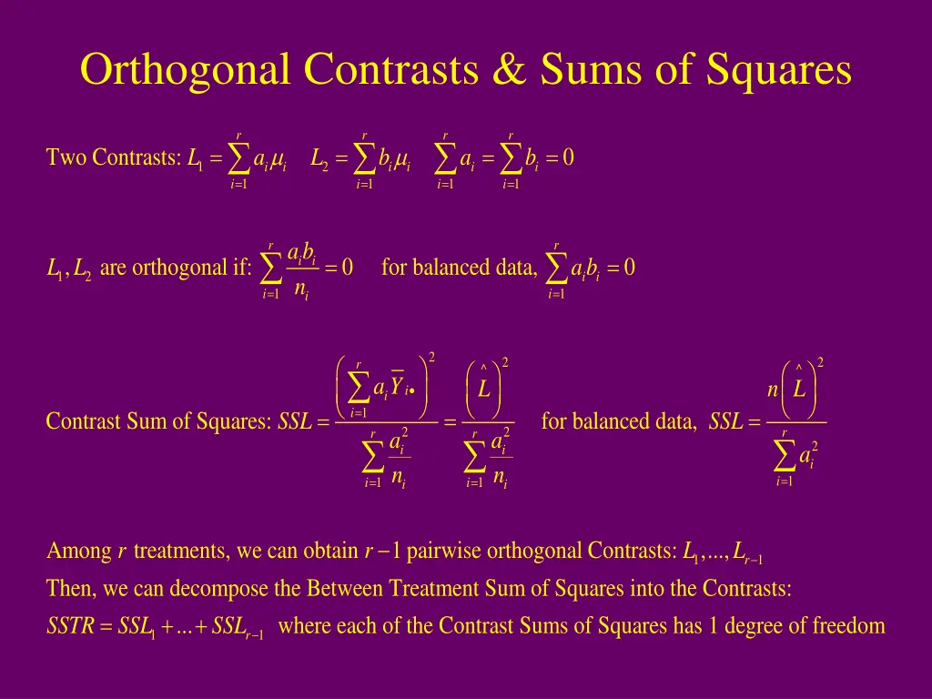 orthogonal contrasts sums of squares