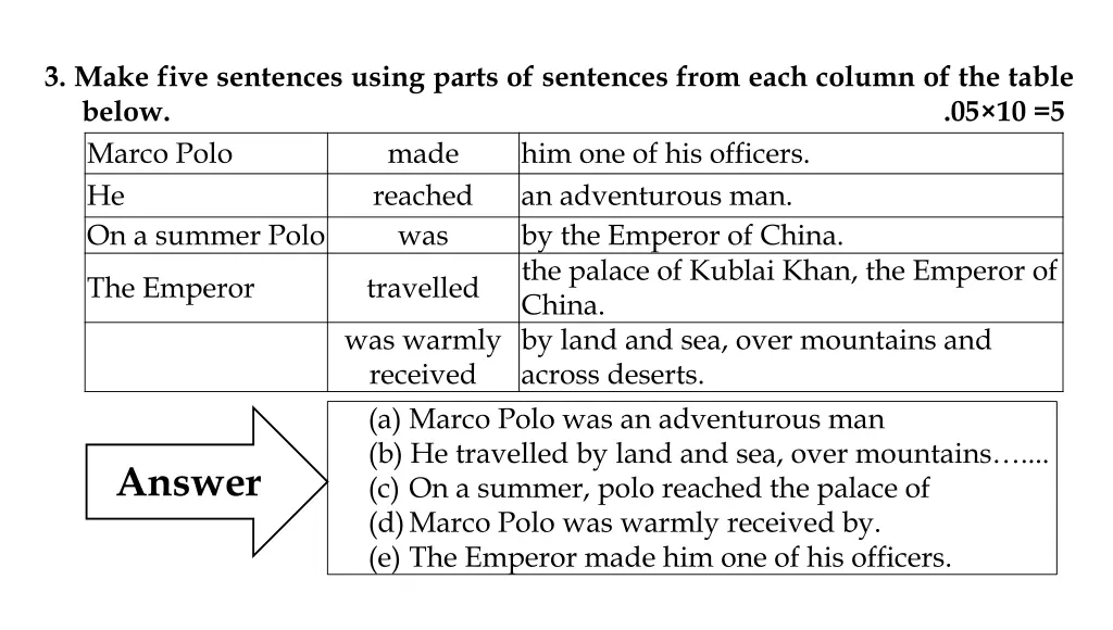 3 make five sentences using parts of sentences