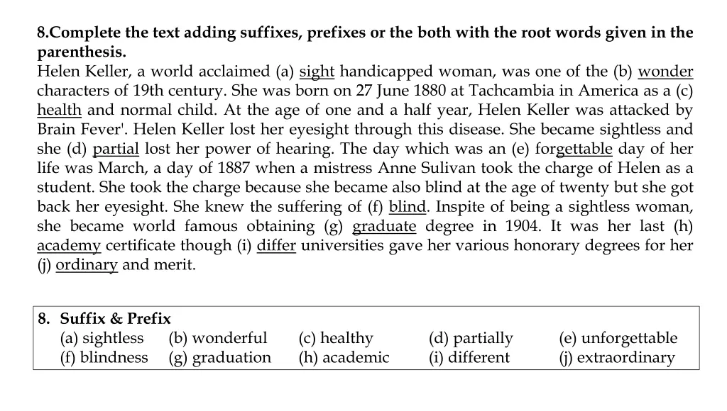 8 complete the text adding suffixes prefixes