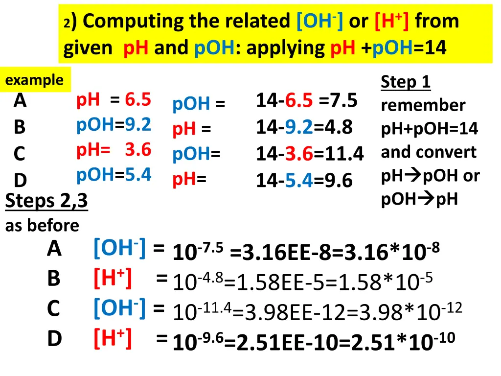 2 computing the related oh or h from given