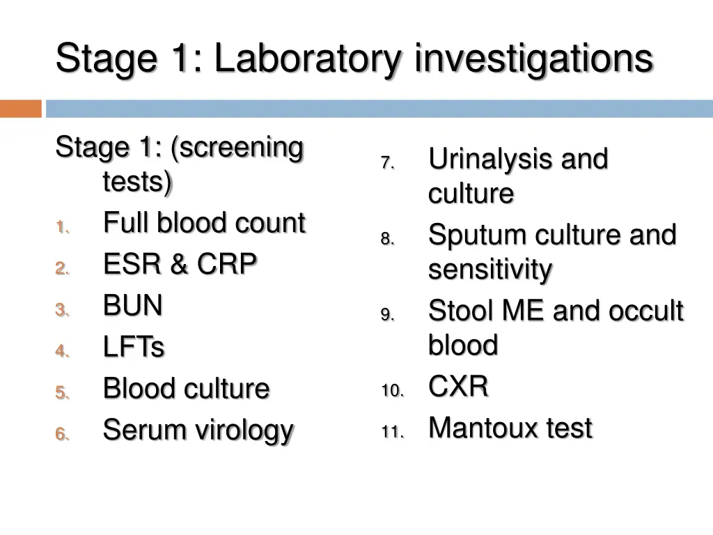 stage 1 laboratory investigations