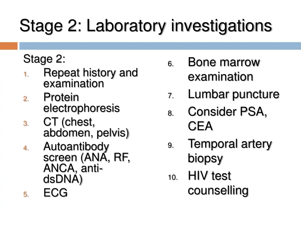 stage 2 laboratory investigations