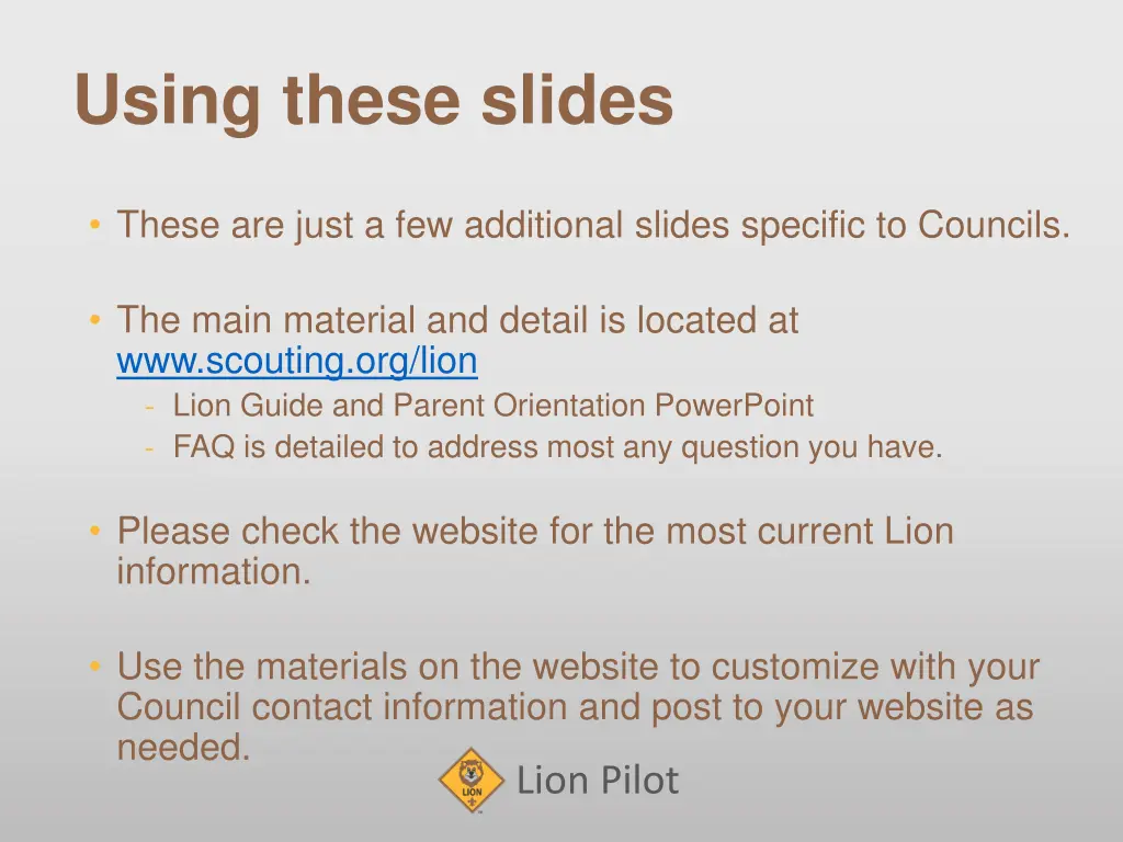 using these slides