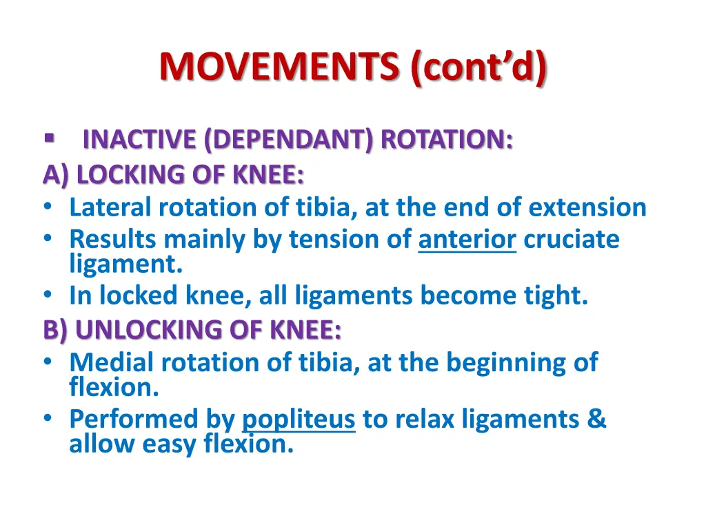 movements cont d