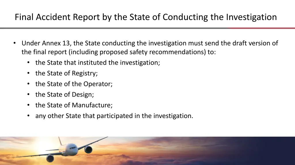 final accident report by the state of conducting