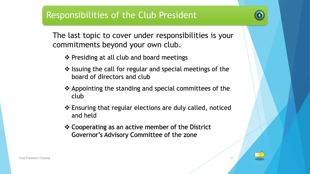 responsibilities of the club president 11