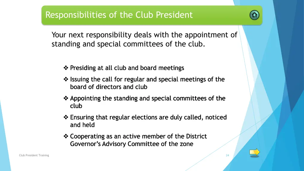 responsibilities of the club president 8