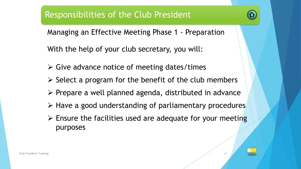 responsibilities of the club president