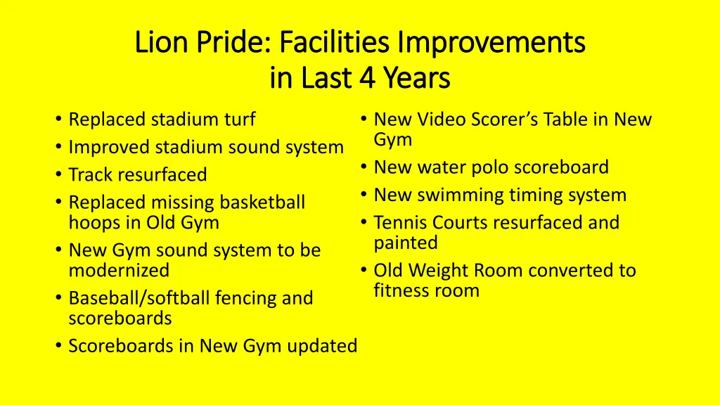 lion pride facilities improvements lion pride