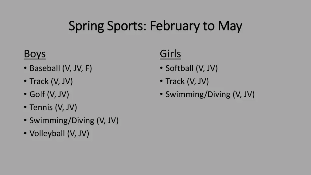 spring sports february to may spring sports