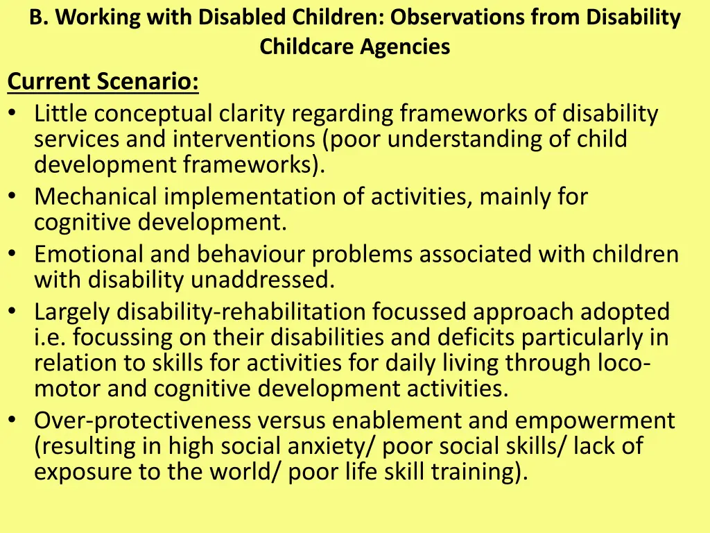 b working with disabled children observations