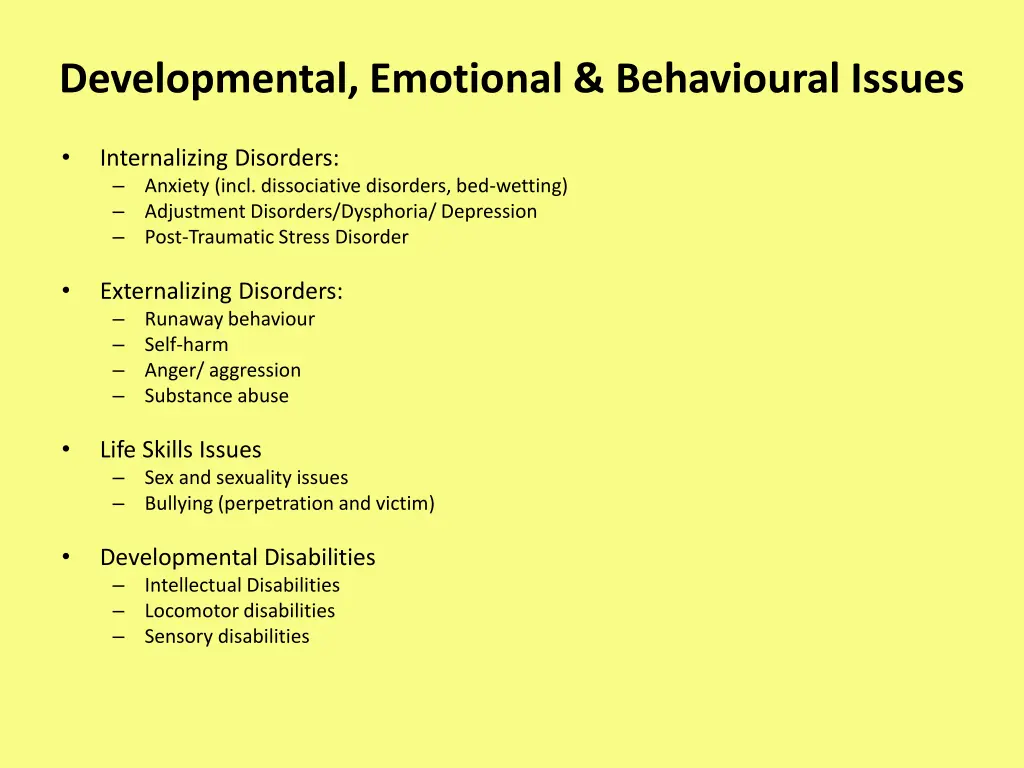 developmental emotional behavioural issues