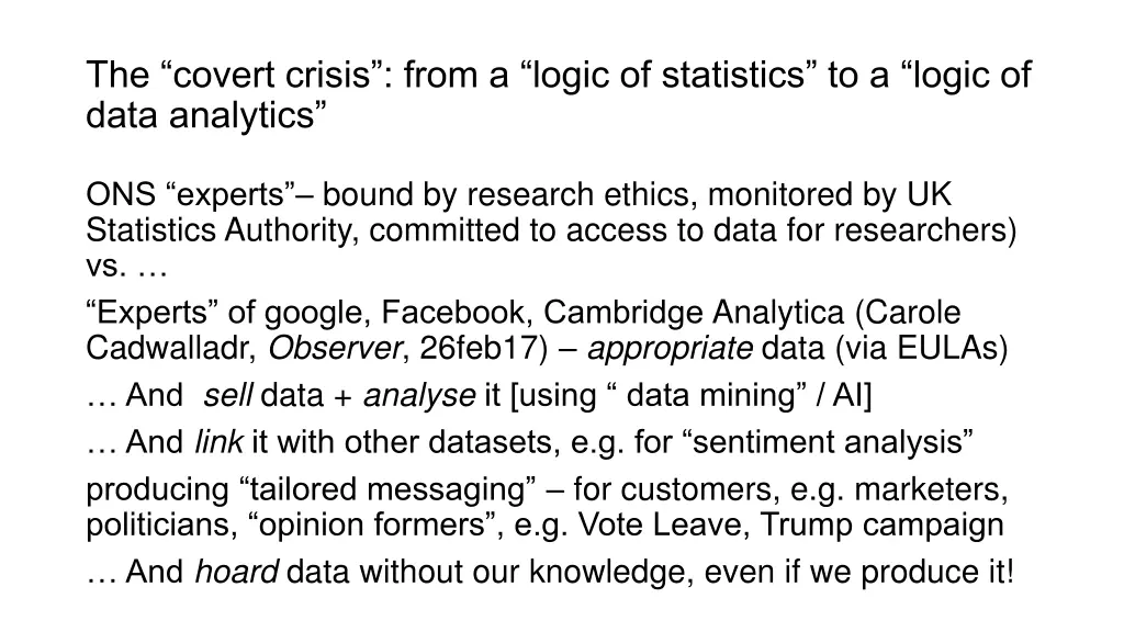 the covert crisis from a logic of statistics