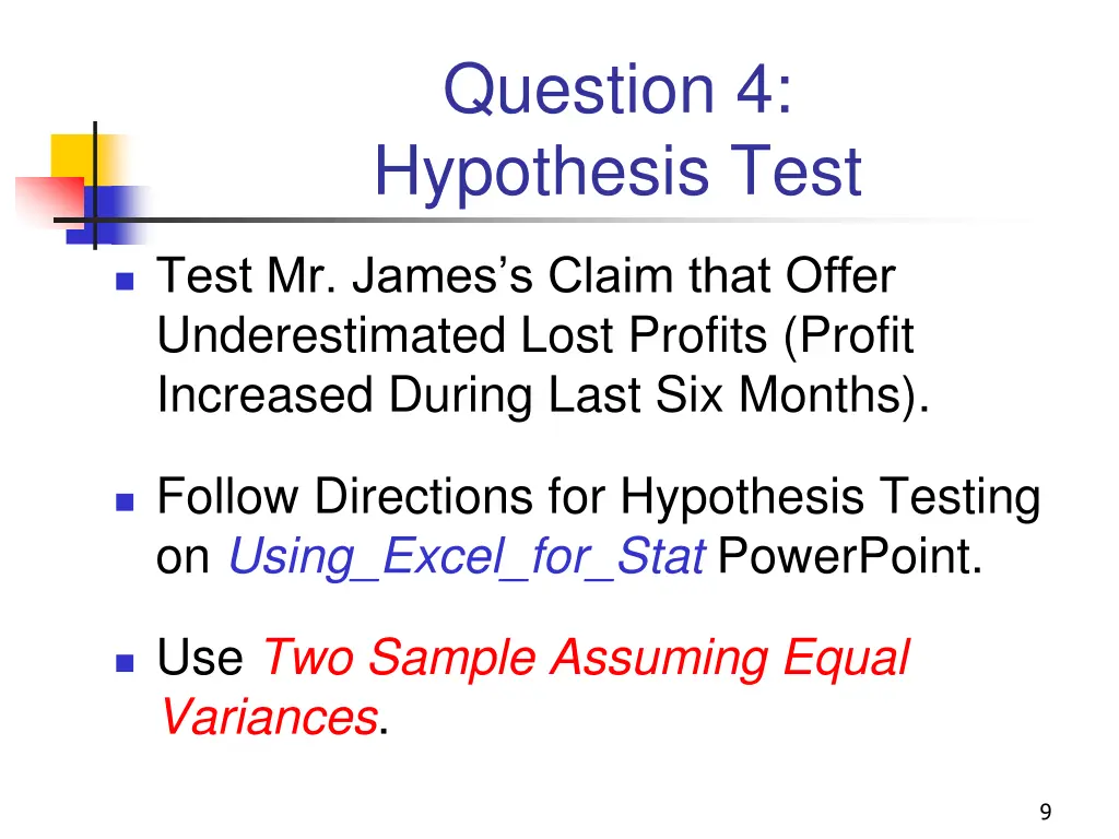 question 4 hypothesis test