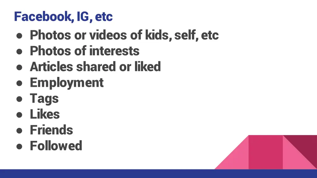 facebook ig etc photos or videos of kids self