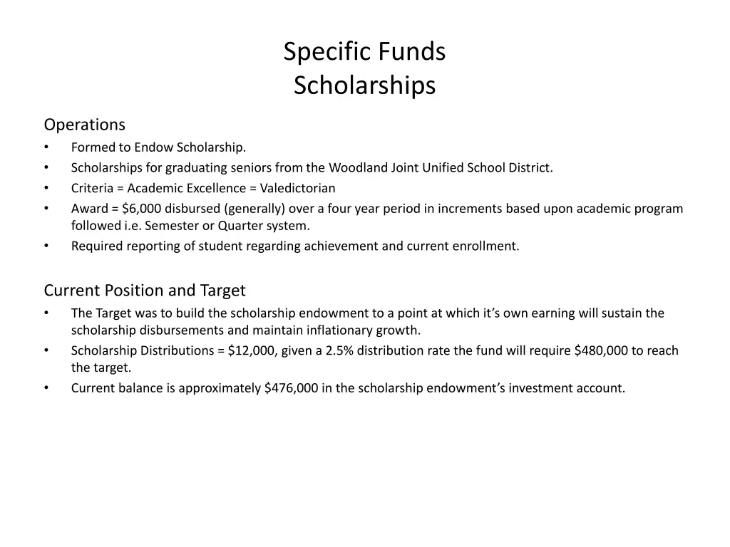 specific funds scholarships