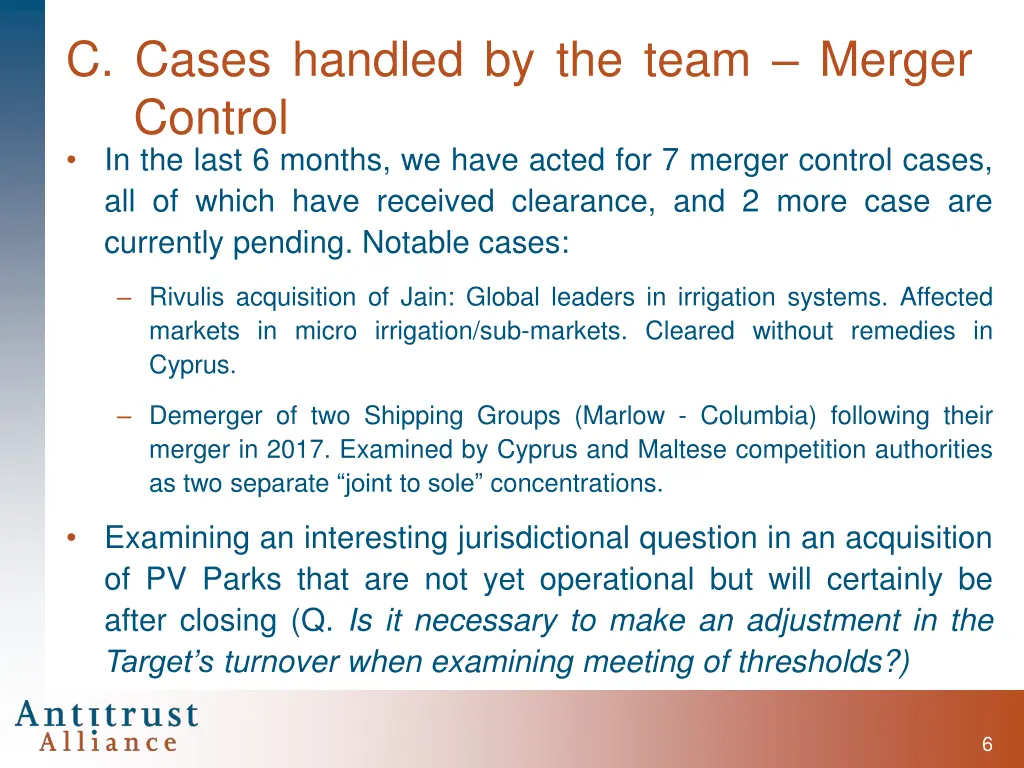 c cases handled by the team merger control