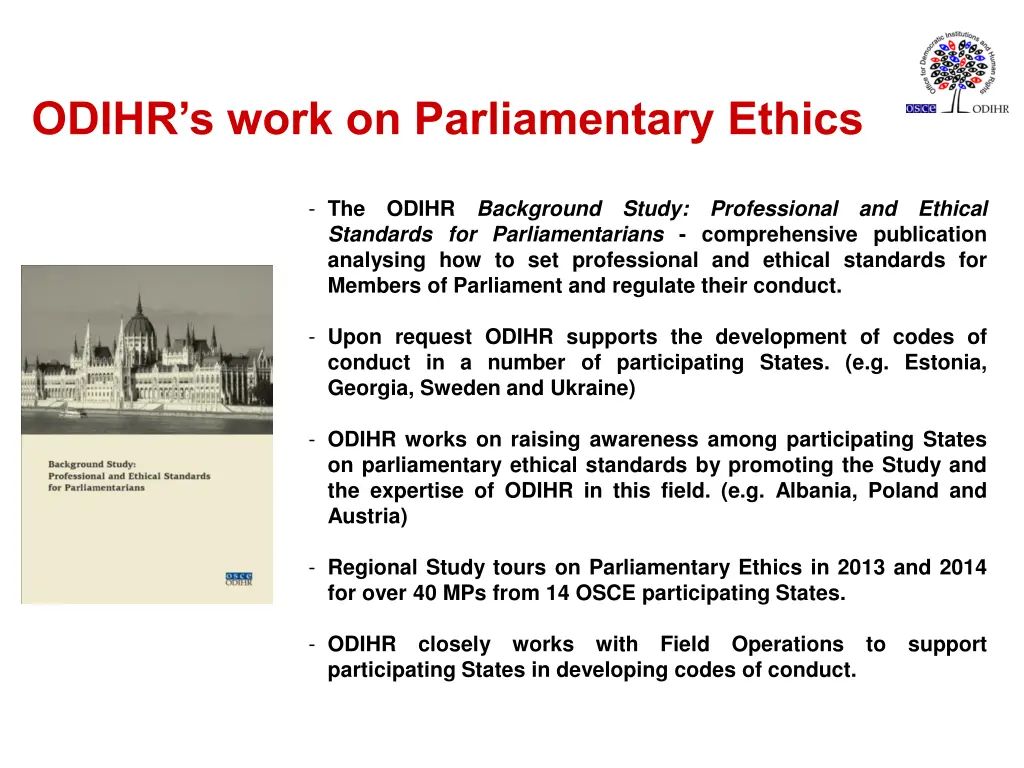 odihr s work on parliamentary ethics