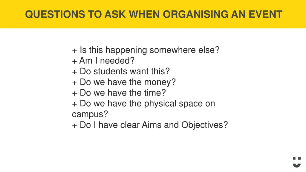 questions to ask when organising an event