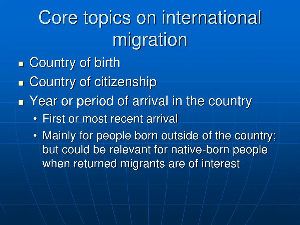 core topics on international migration