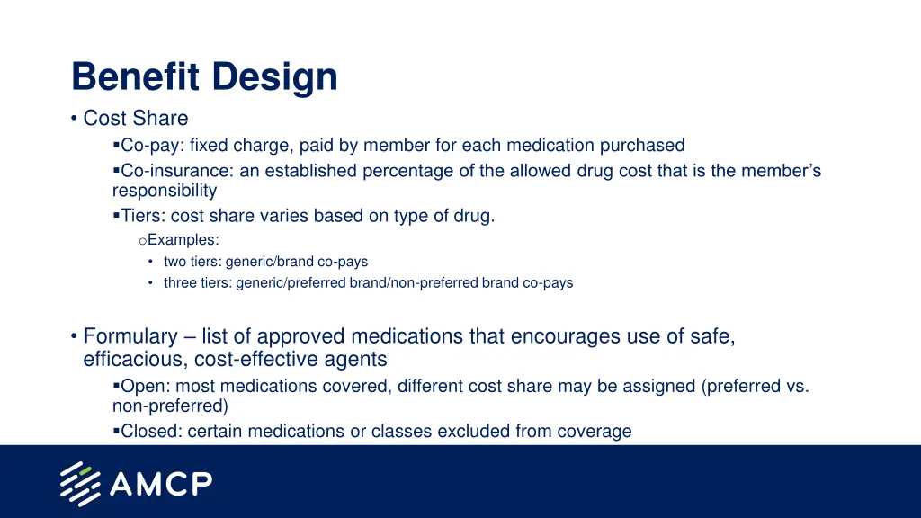benefit design cost share co pay fixed charge