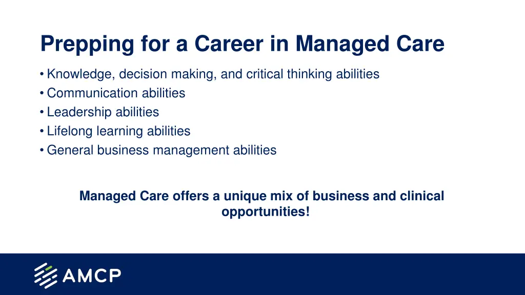 prepping for a career in managed care