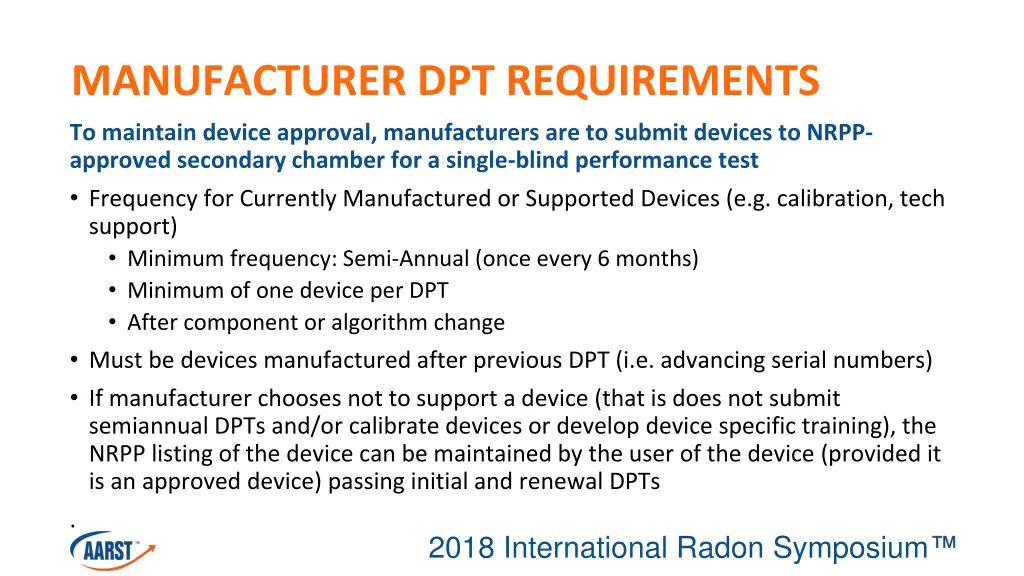 manufacturer dpt requirements