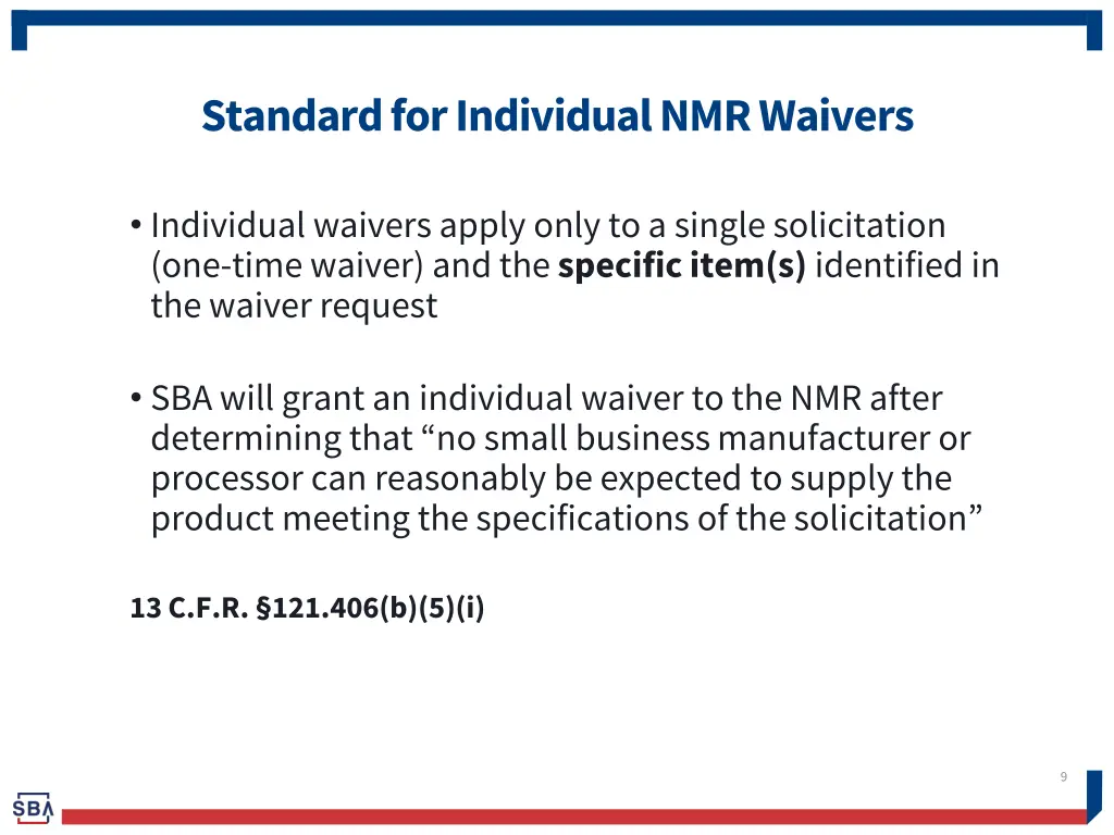 standard for individual nmr waivers