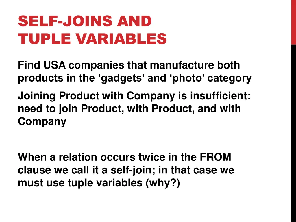 self joins and tuple variables