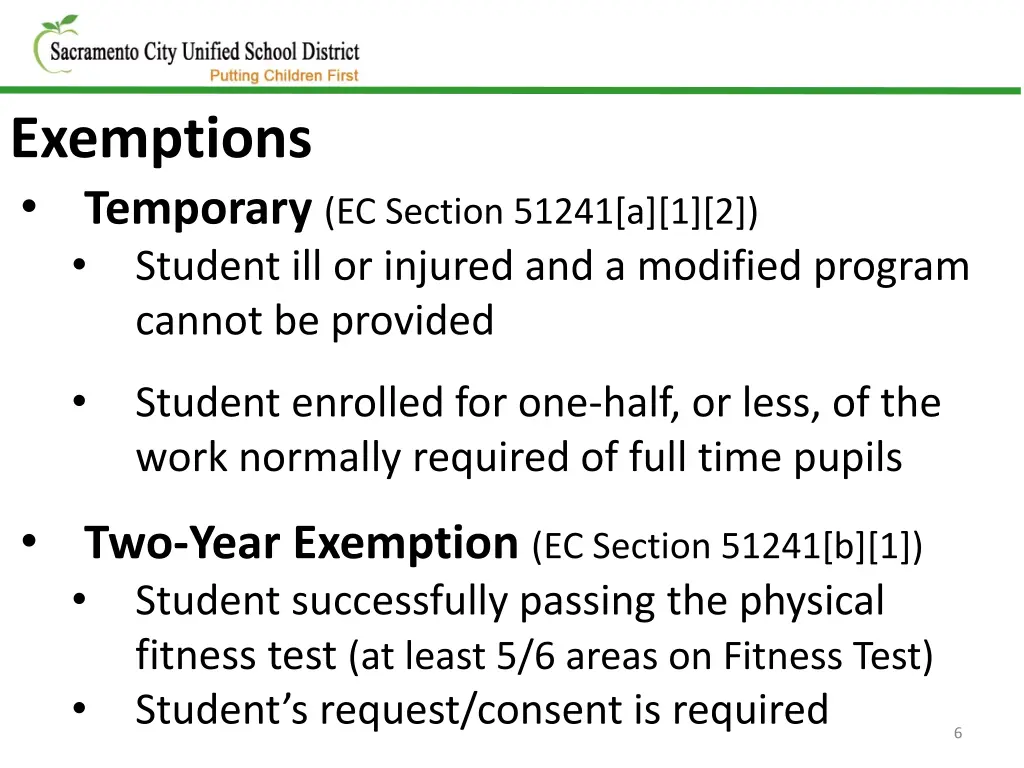 exemptions temporary ec section 51241