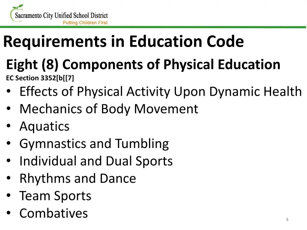 requirements in education code eight 8 components