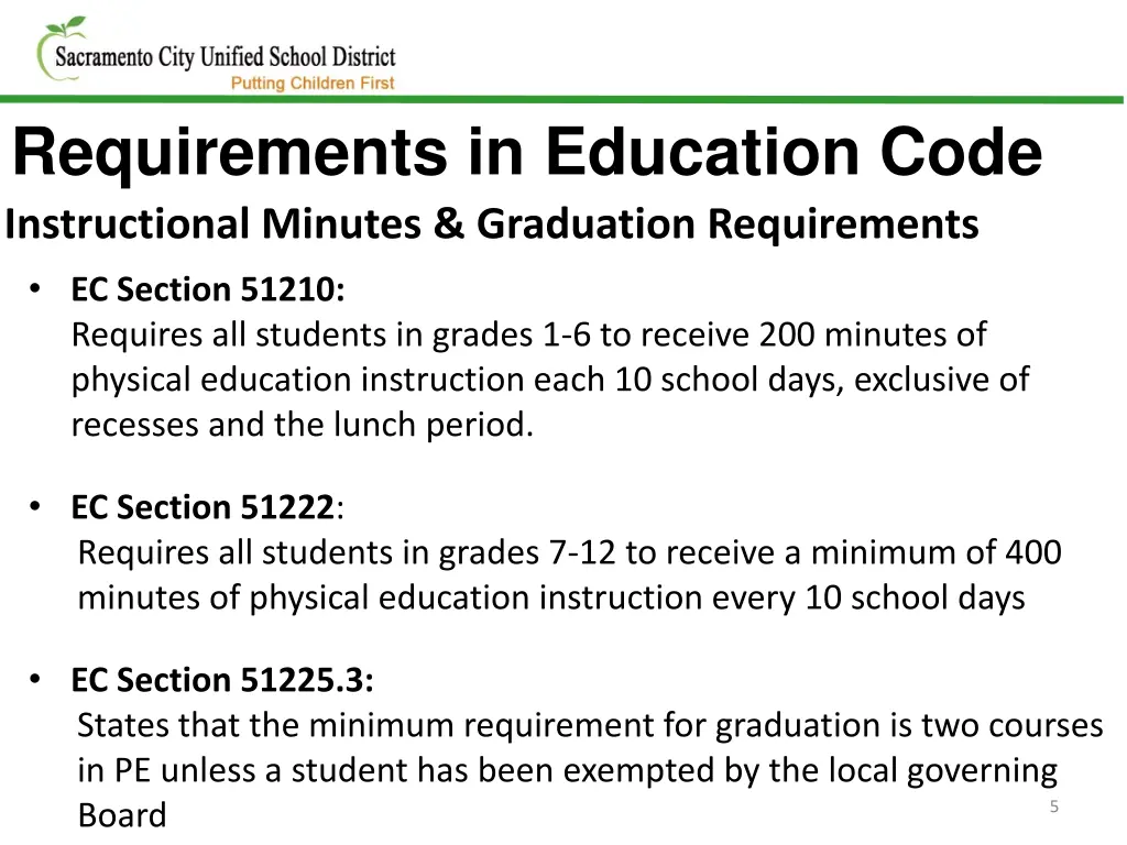 requirements in education code instructional