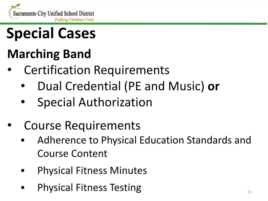 special cases marching band certification