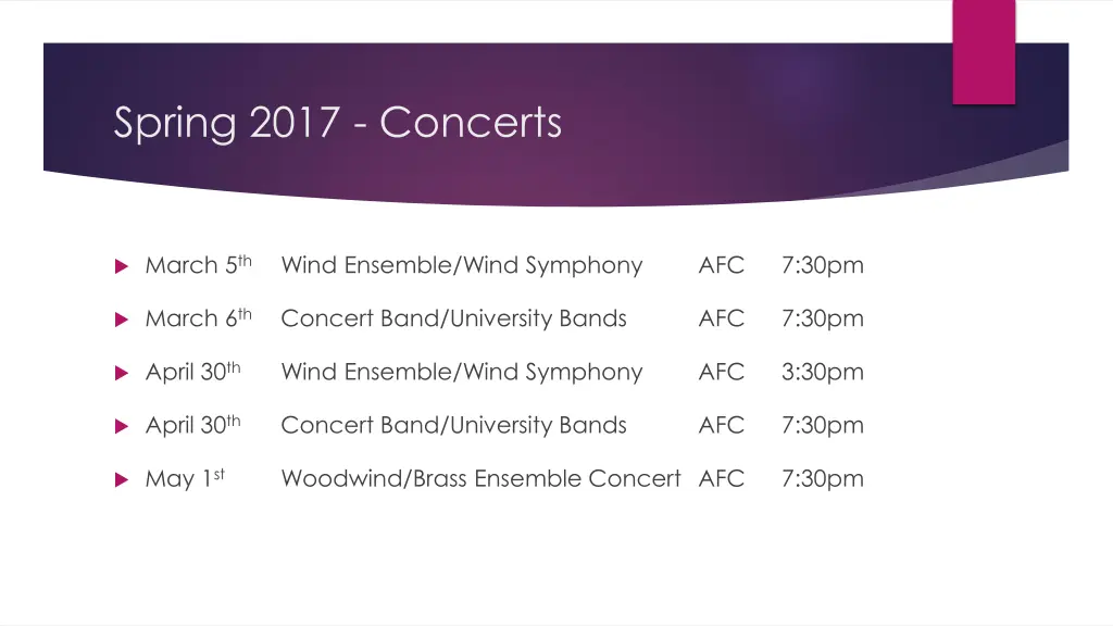 spring 2017 concerts