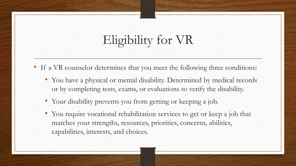 eligibility for vr