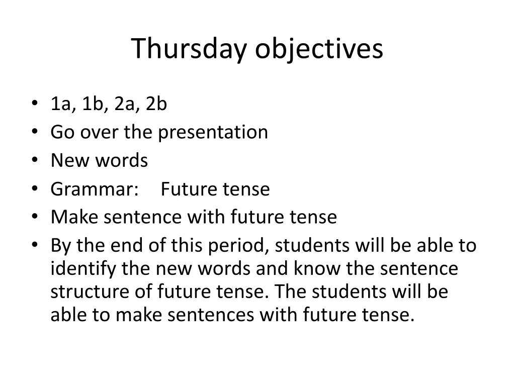 thursday objectives